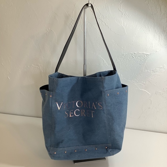 VS large denim shoulder purse bag with rose gold studs EUC - Picture 12 of 14